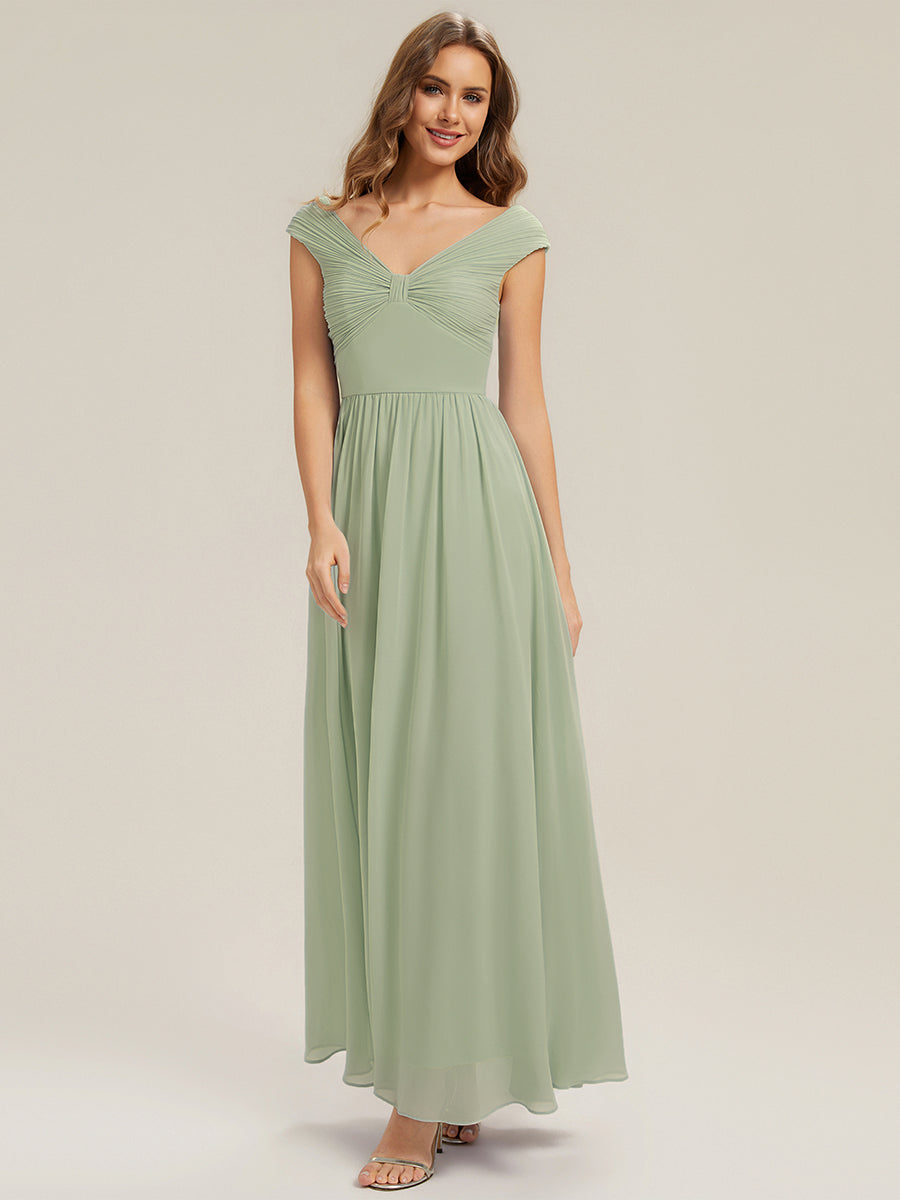 Pleated Chiffon Cap Sleeve Bridesmaid Dress #color_Mint Green