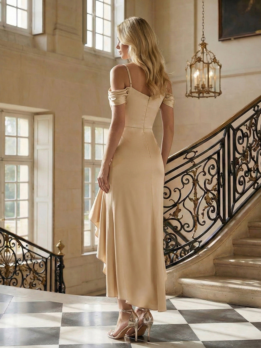 Satin Spaghetti strap Sleeve Mermaid Bridesmaid Dress #color_Champagne