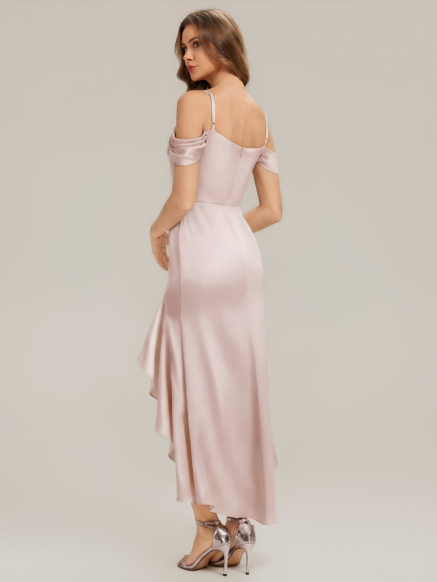 Satin Spaghetti strap Sleeve Mermaid Bridesmaid Dress #color_Pink