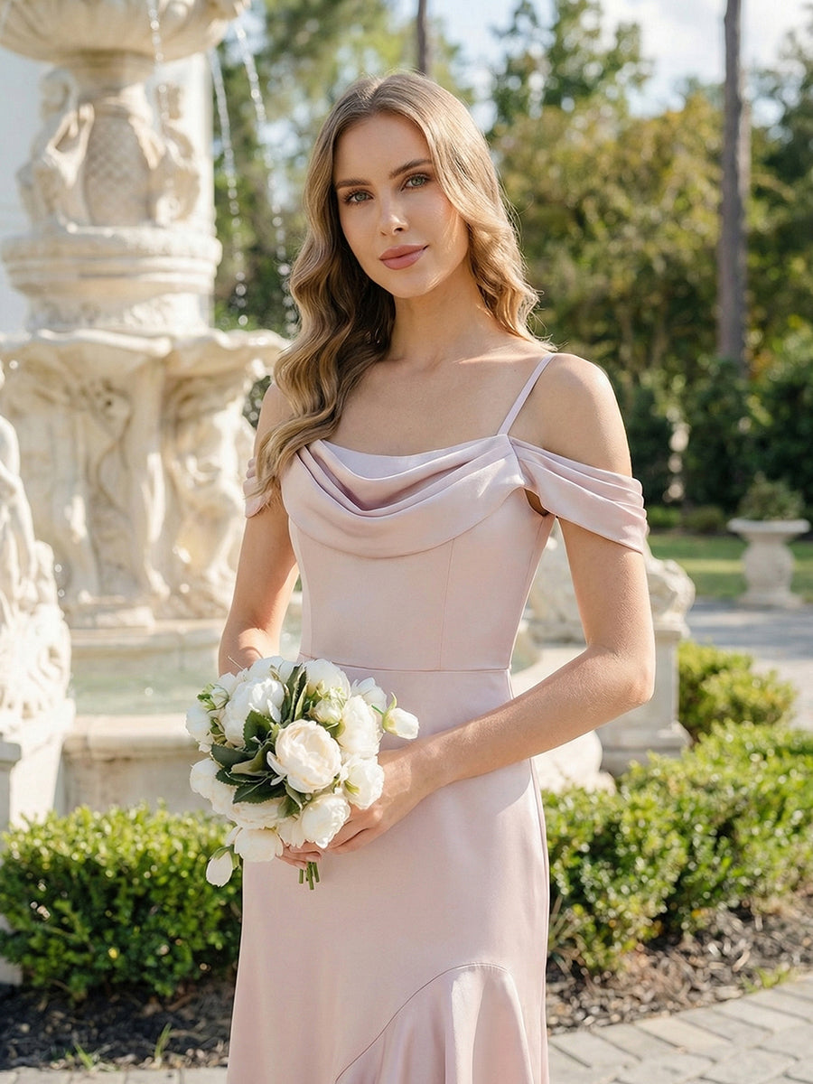 Satin Spaghetti strap Sleeve Mermaid Bridesmaid Dress #color_Pink