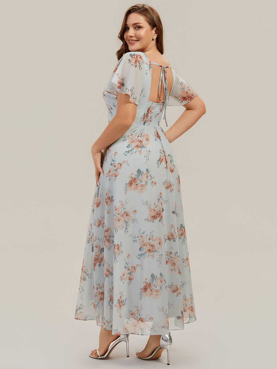 Ruched Chiffon Ruffle Sleeve Bridesmaid Dress #color_Amber Bloom
