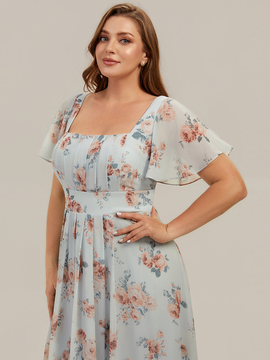 Ruched Chiffon Ruffle Sleeve Bridesmaid Dress #color_Amber Bloom