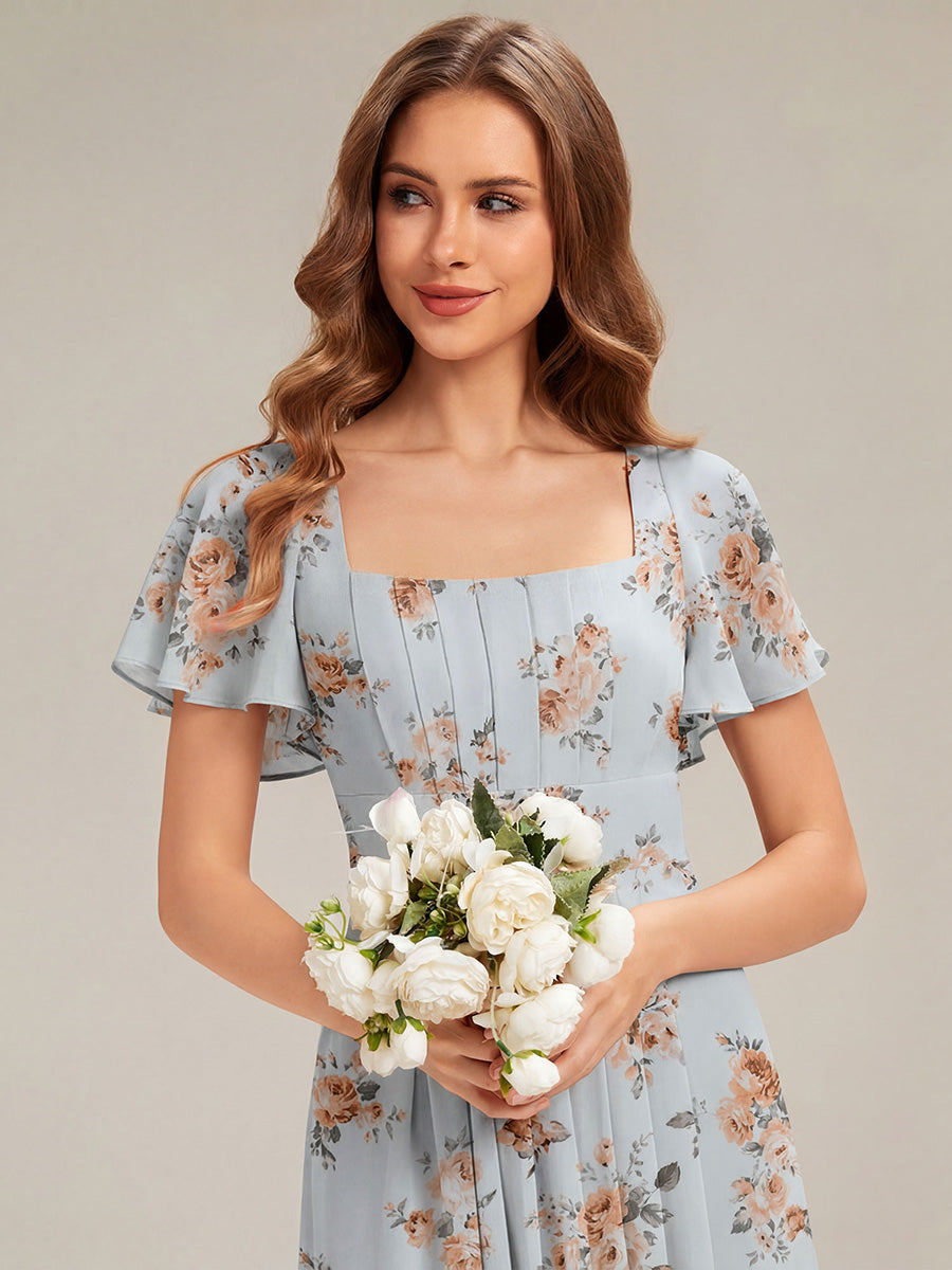 Ruched Chiffon Ruffle Sleeve Bridesmaid Dress #color_Amber Bloom