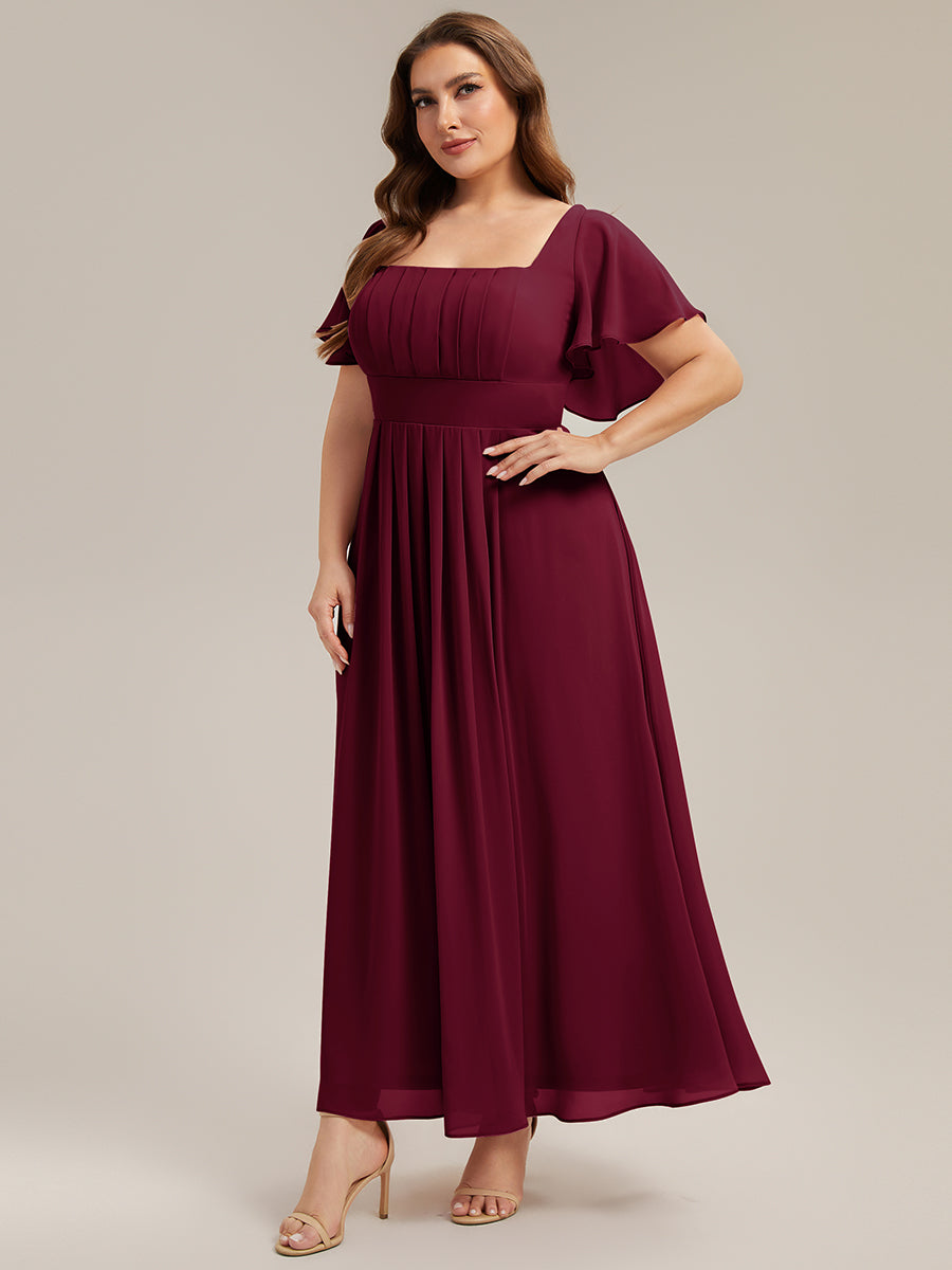 Ruched Chiffon Ruffle Sleeve Bridesmaid Dress #color_Burgundy