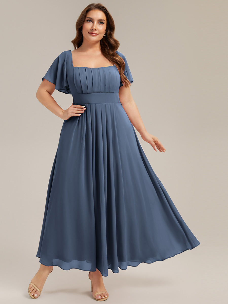 Ruched Chiffon Ruffle Sleeve Bridesmaid Dress #color_Dusty Blue