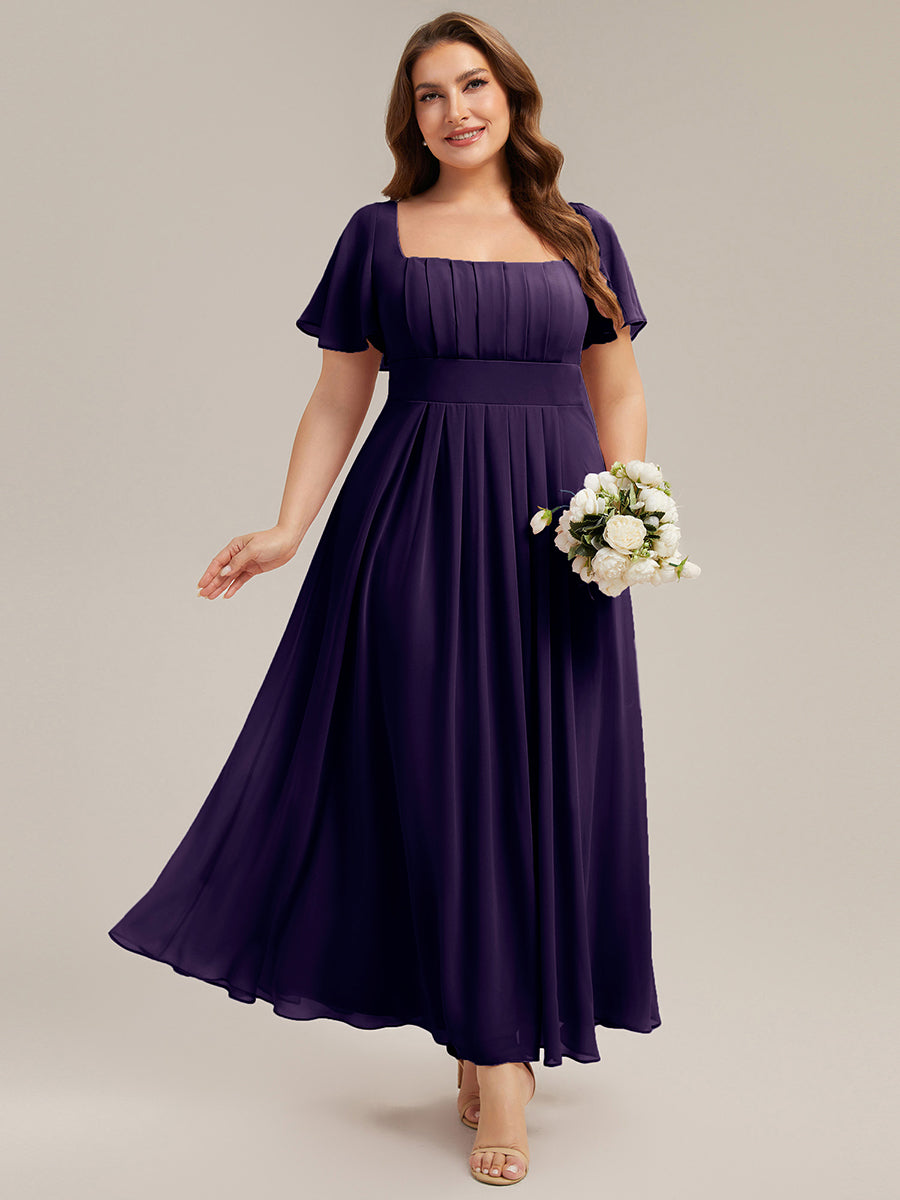 Ruched Chiffon Ruffle Sleeve Bridesmaid Dress #color_Dark Purple