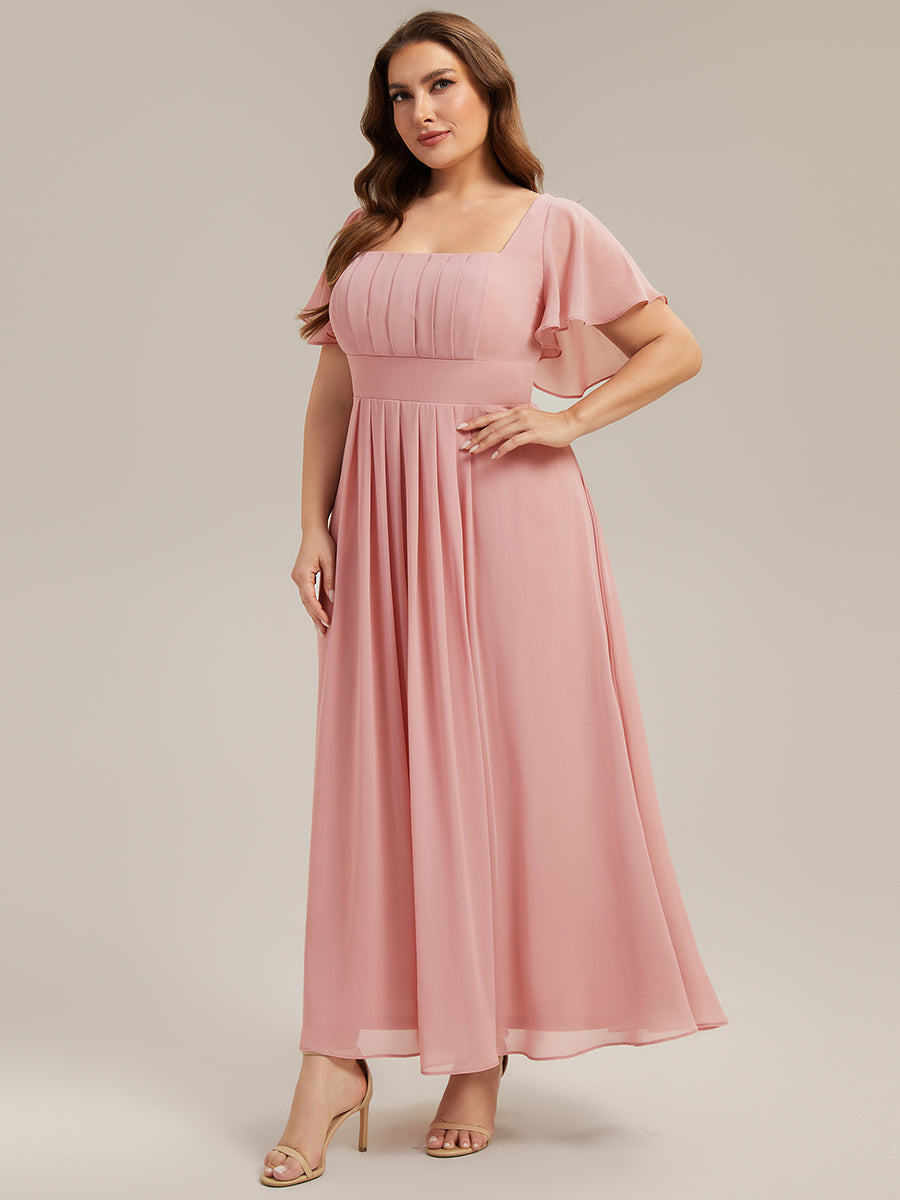 Ruched Chiffon Ruffle Sleeve Bridesmaid Dress #color_Dusty Rose