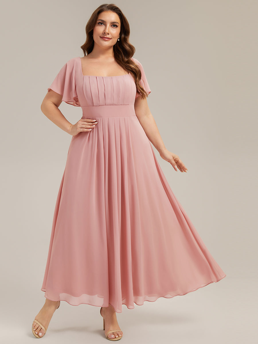 Ruched Chiffon Ruffle Sleeve Bridesmaid Dress #color_Dusty Rose