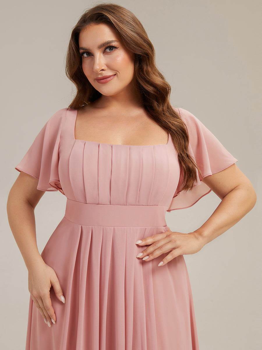 Ruched Chiffon Ruffle Sleeve Bridesmaid Dress #color_Dusty Rose