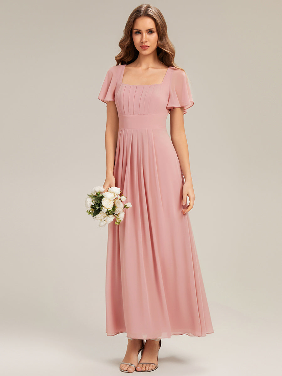 Ruched Chiffon Ruffle Sleeve Bridesmaid Dress #color_Dusty Rose