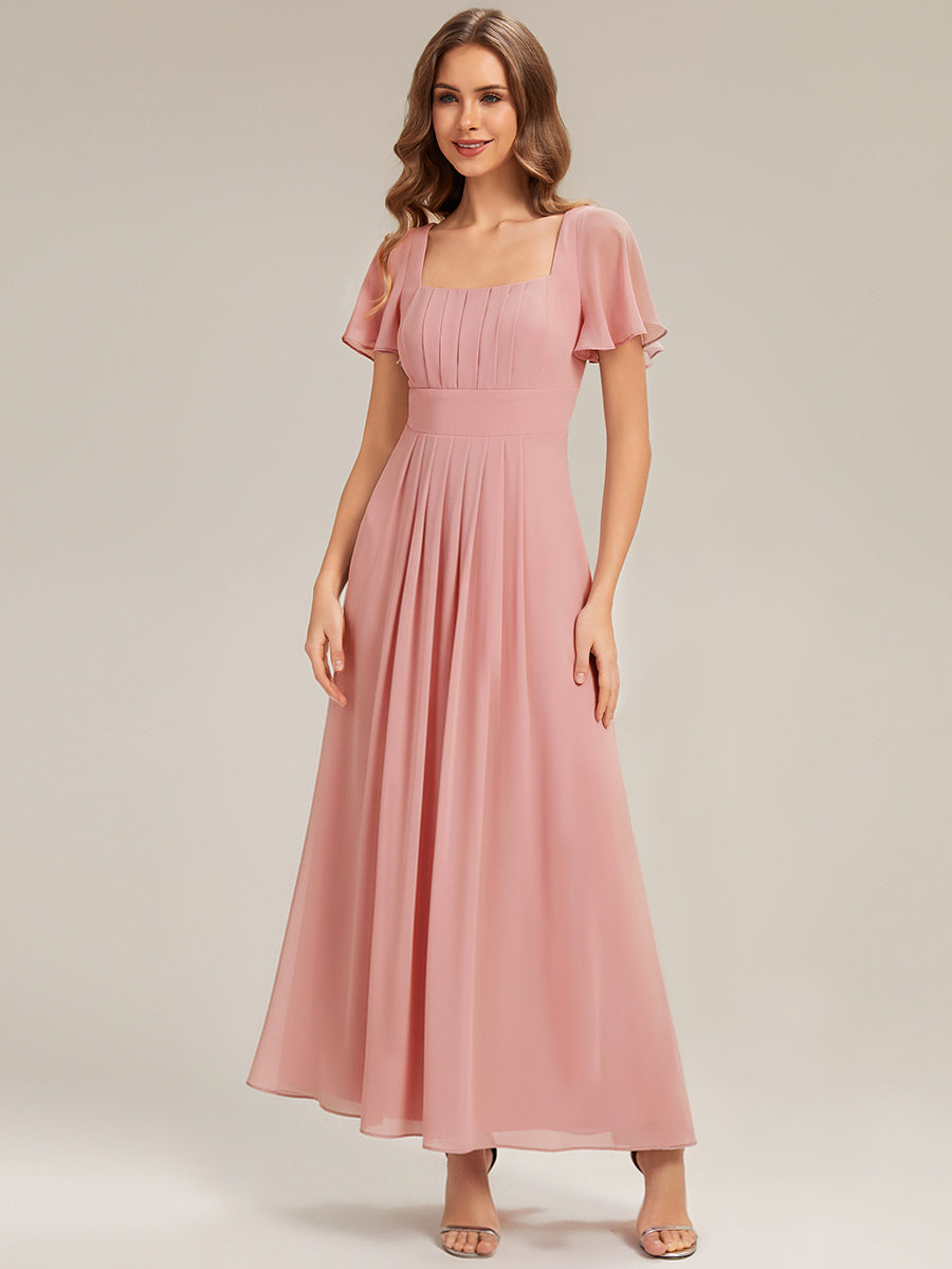 Ruched Chiffon Ruffle Sleeve Bridesmaid Dress #color_Dusty Rose