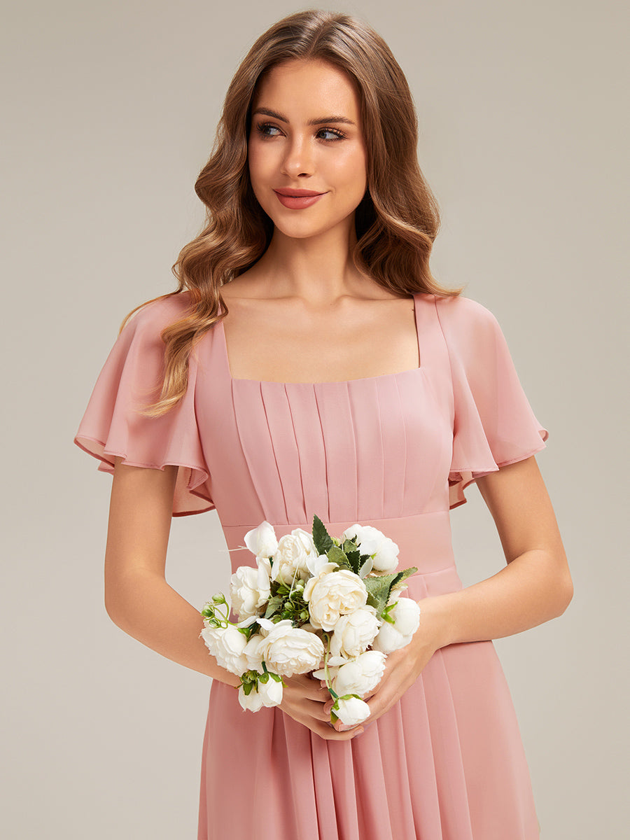 Ruched Chiffon Ruffle Sleeve Bridesmaid Dress #color_Dusty Rose