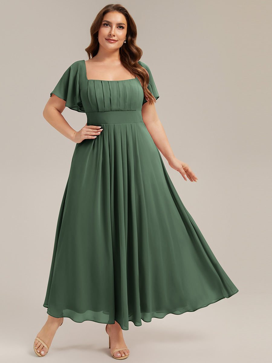 Ruched Chiffon Ruffle Sleeve Bridesmaid Dress #color_Eucalyptus