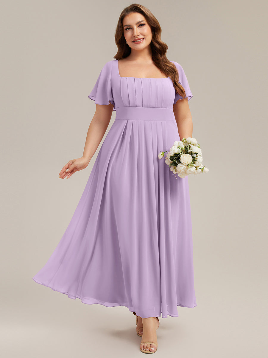 Ruched Chiffon Ruffle Sleeve Bridesmaid Dress #color_Frosted Lilac