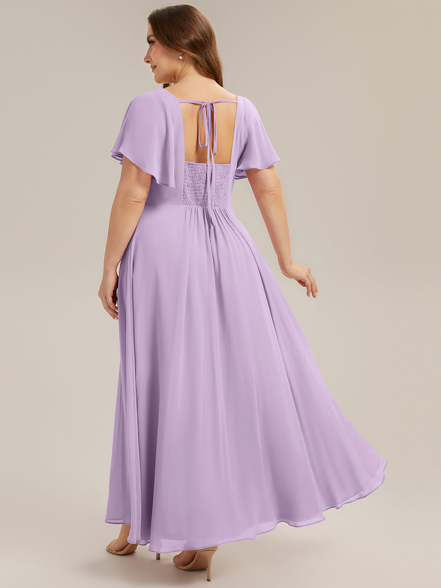 Ruched Chiffon Ruffle Sleeve Bridesmaid Dress #color_Frosted Lilac