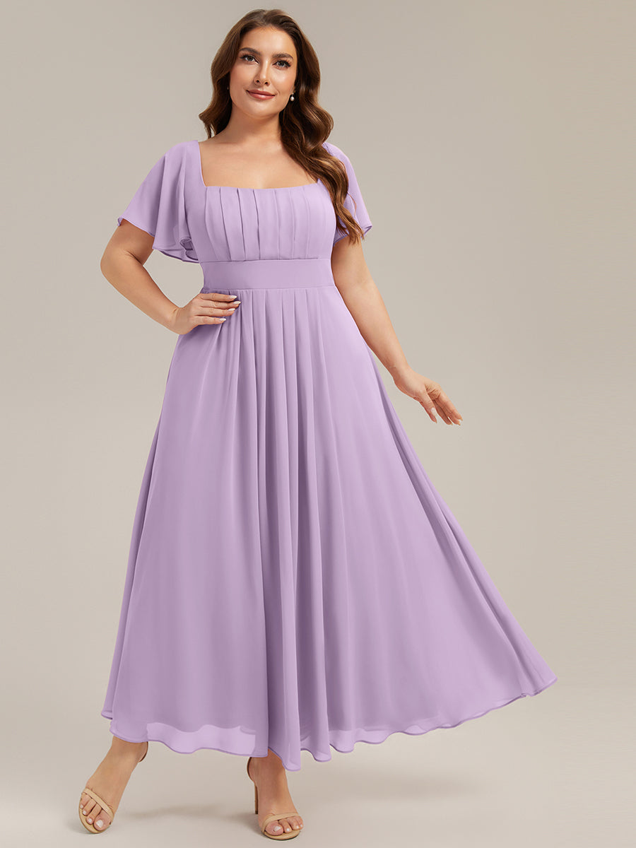 Ruched Chiffon Ruffle Sleeve Bridesmaid Dress #color_Frosted Lilac