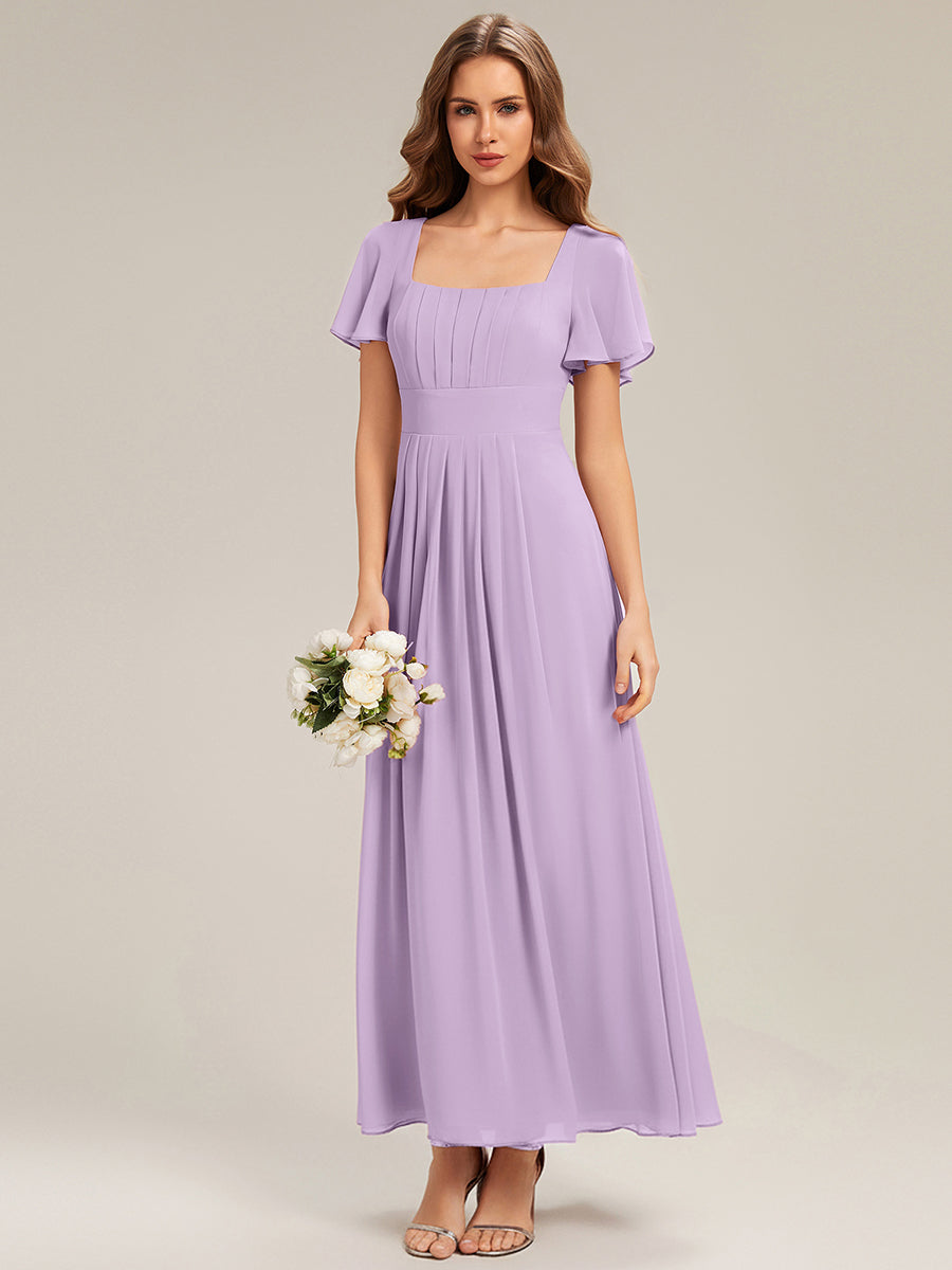 Ruched Chiffon Ruffle Sleeve Bridesmaid Dress #color_Frosted Lilac