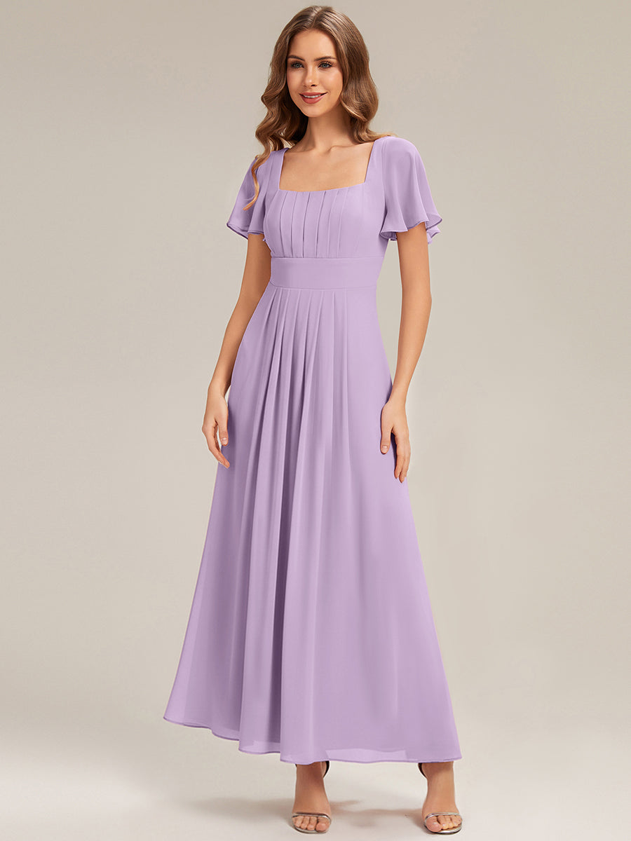 Ruched Chiffon Ruffle Sleeve Bridesmaid Dress #color_Frosted Lilac
