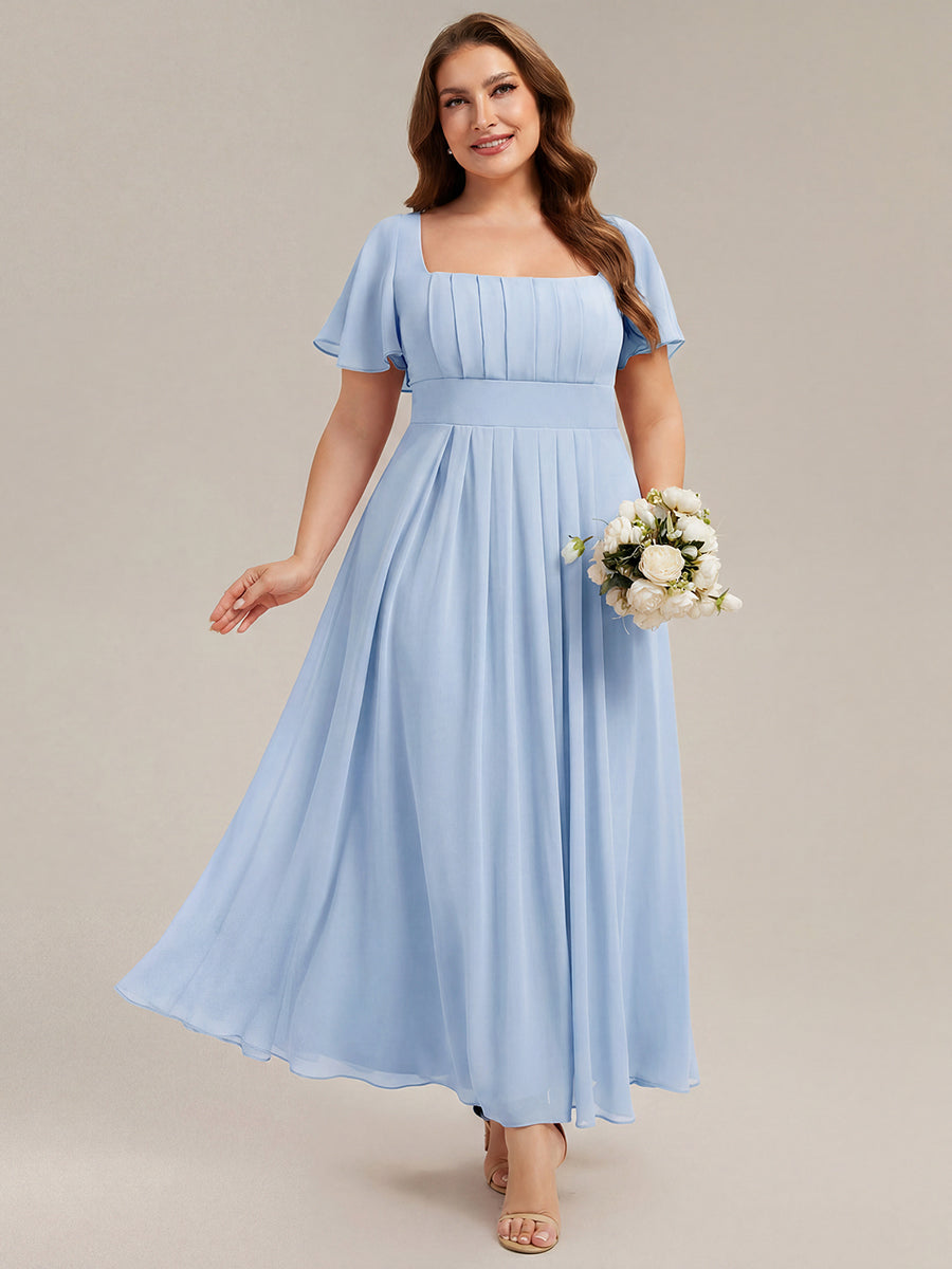 Ruched Chiffon Ruffle Sleeve Bridesmaid Dress #color_Ice Blue