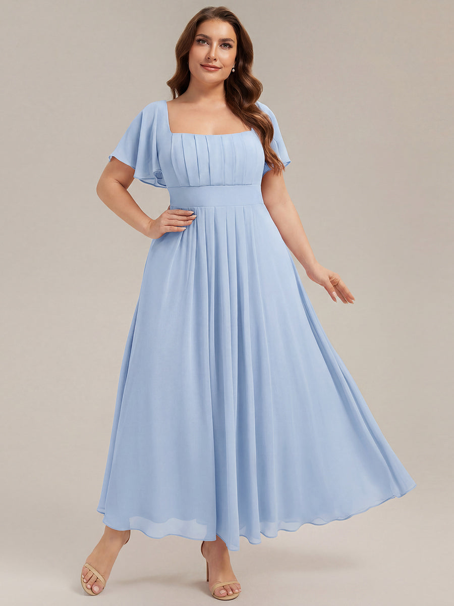 Ruched Chiffon Ruffle Sleeve Bridesmaid Dress #color_Ice Blue