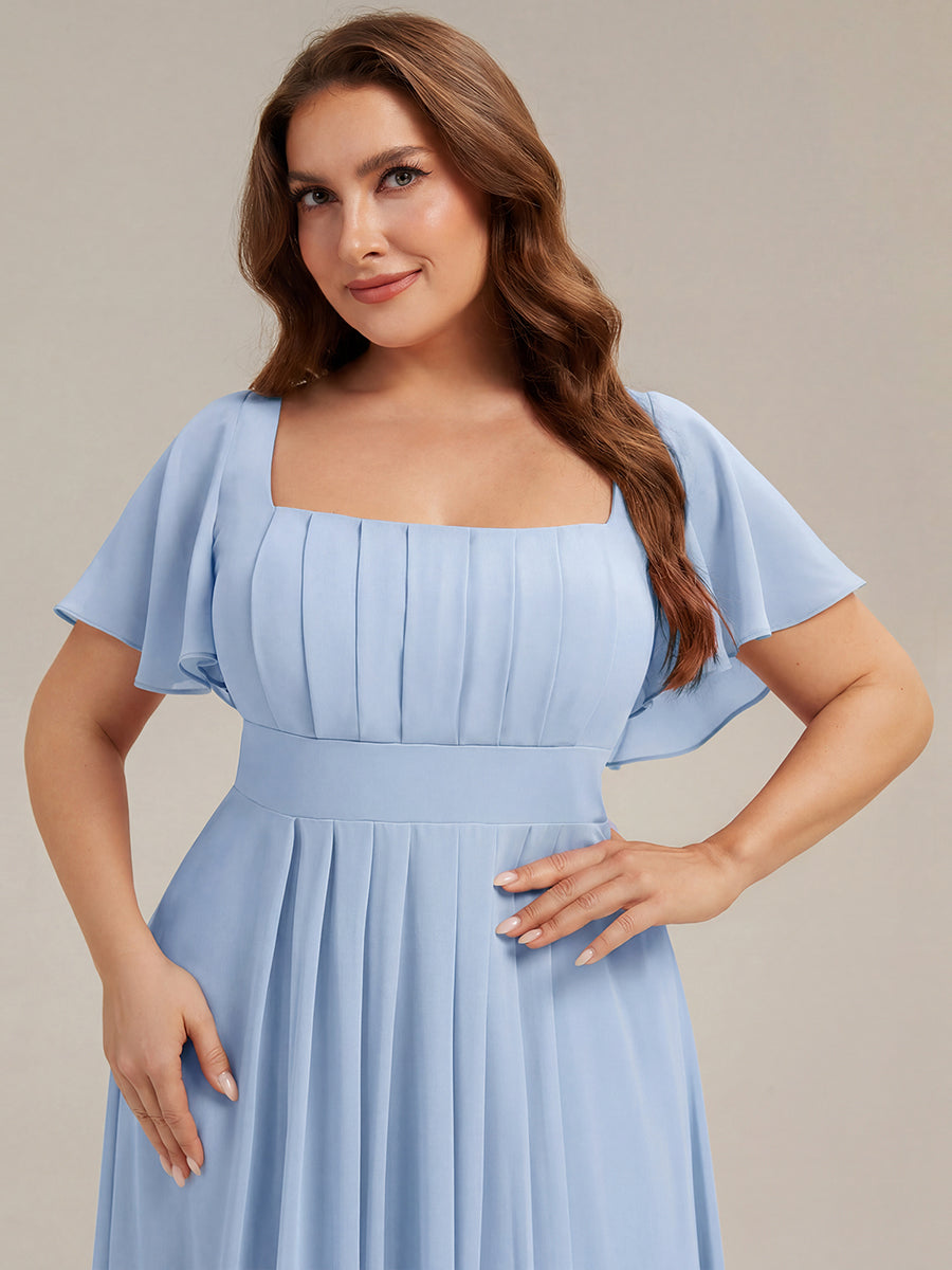 Ruched Chiffon Ruffle Sleeve Bridesmaid Dress #color_Ice Blue