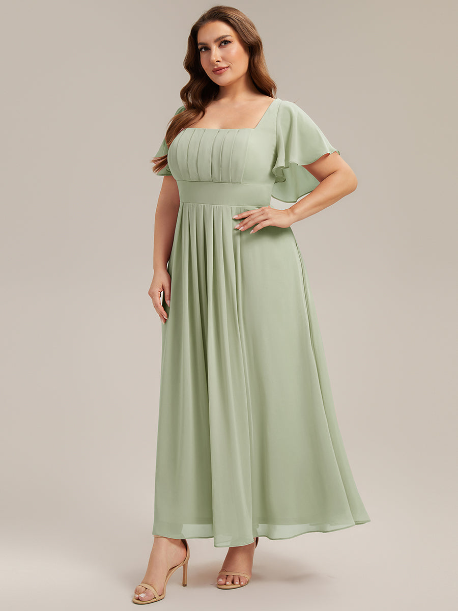 Ruched Chiffon Ruffle Sleeve Bridesmaid Dress #color_Mint Green
