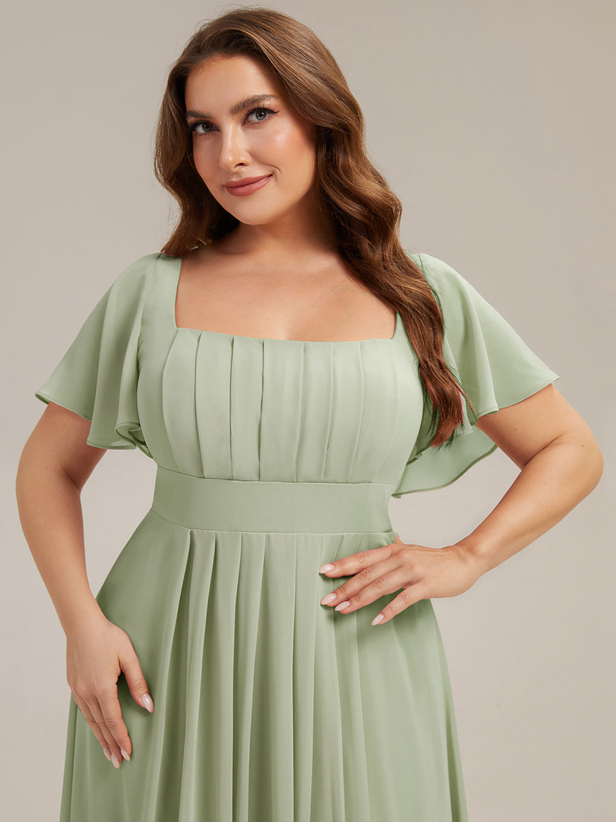 Ruched Chiffon Ruffle Sleeve Bridesmaid Dress #color_Mint Green