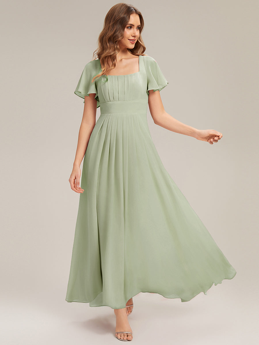 Ruched Chiffon Ruffle Sleeve Bridesmaid Dress #color_Mint Green
