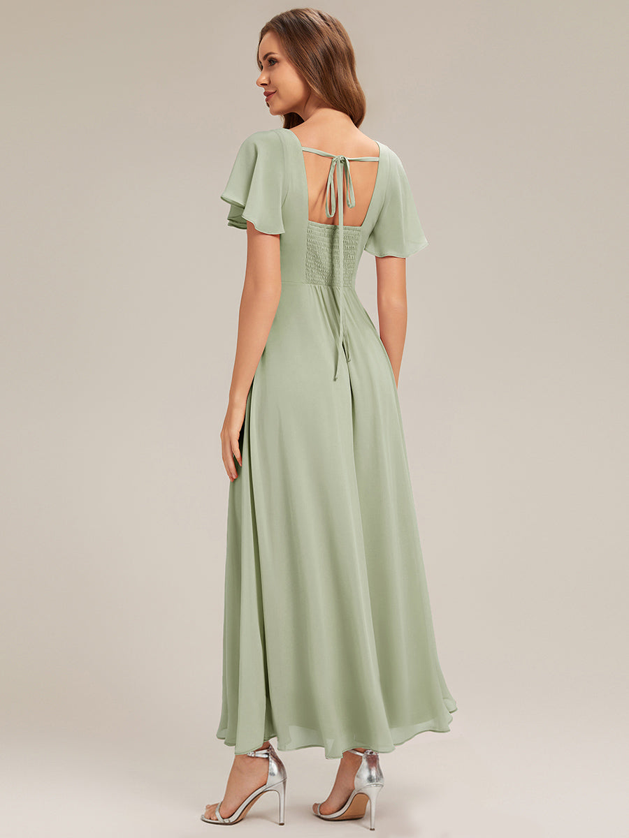 Ruched Chiffon Ruffle Sleeve Bridesmaid Dress #color_Mint Green