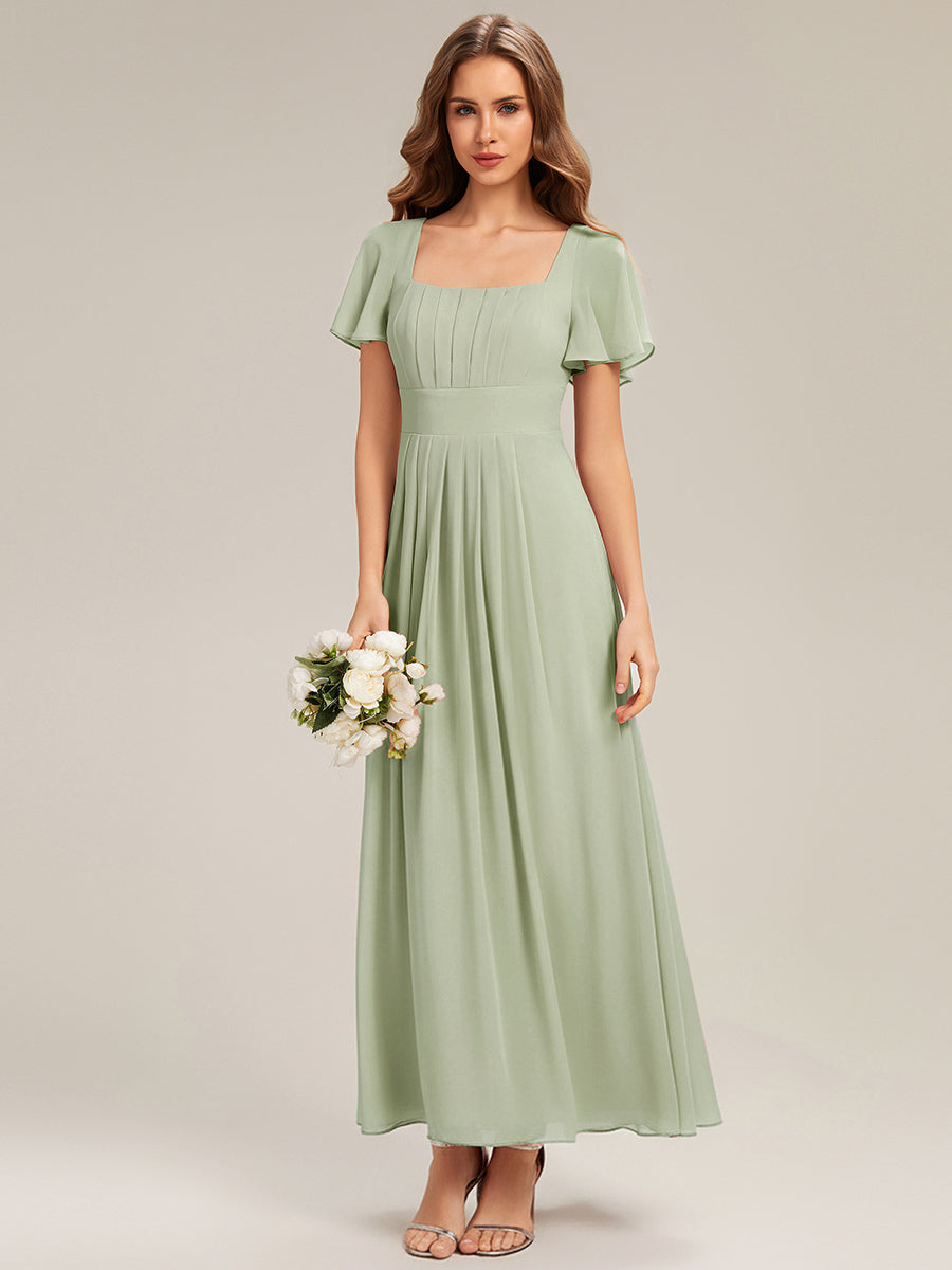 Ruched Chiffon Ruffle Sleeve Bridesmaid Dress #color_Mint Green