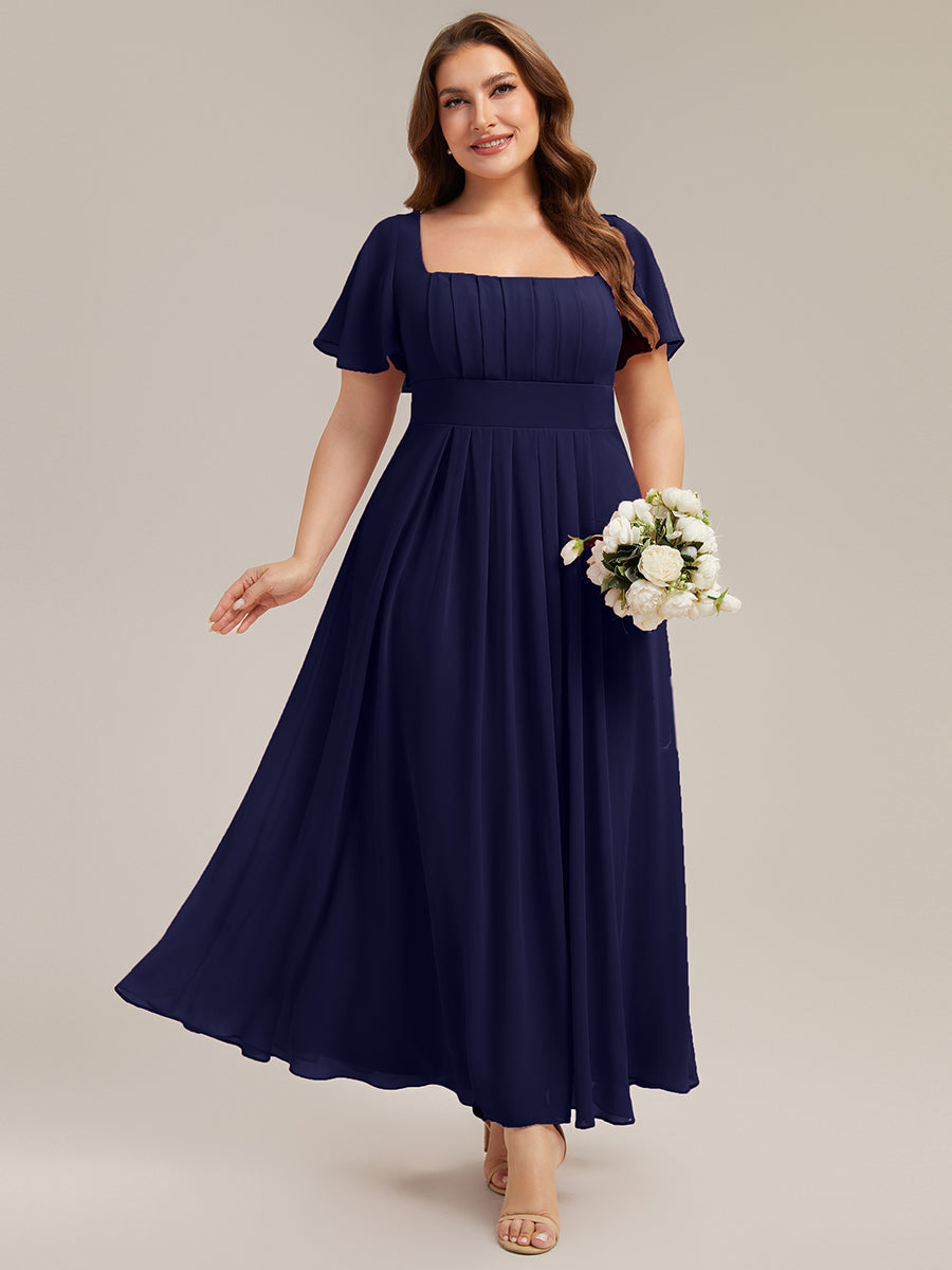 Ruched Chiffon Ruffle Sleeve Bridesmaid Dress #color_Navy Blue