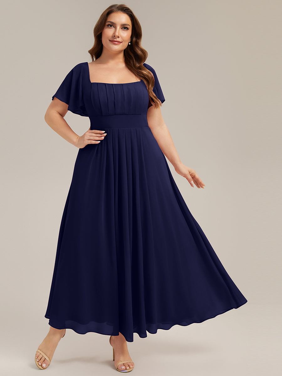 Ruched Chiffon Ruffle Sleeve Bridesmaid Dress #color_Navy Blue