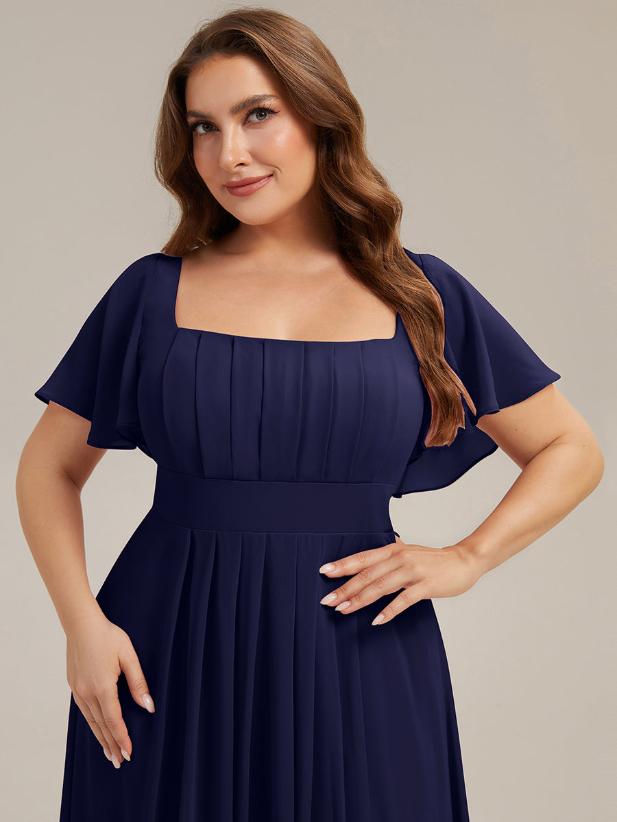 Ruched Chiffon Ruffle Sleeve Bridesmaid Dress #color_Navy Blue