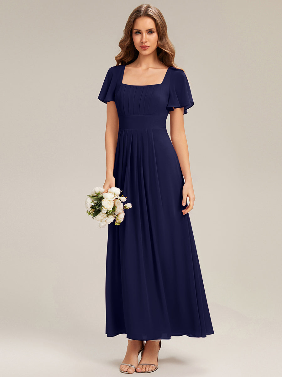 Ruched Chiffon Ruffle Sleeve Bridesmaid Dress #color_Navy Blue