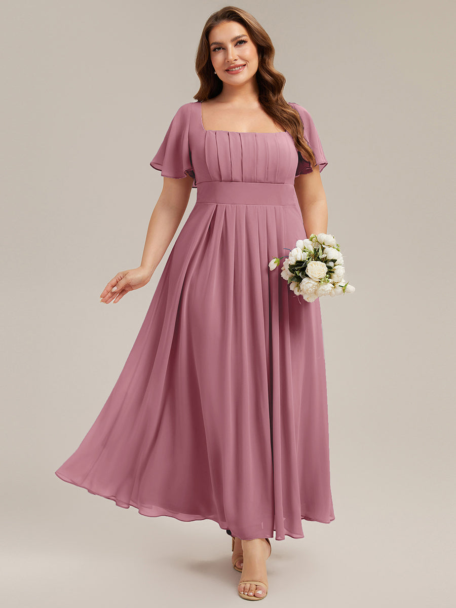 Ruched Chiffon Ruffle Sleeve Bridesmaid Dress #color_Purple Orchid