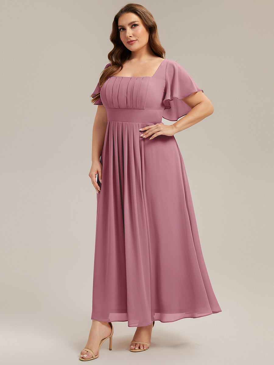 Ruched Chiffon Ruffle Sleeve Bridesmaid Dress #color_Purple Orchid
