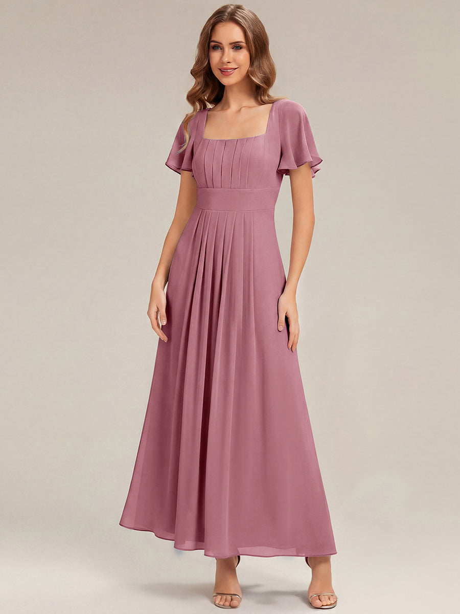 Ruched Chiffon Ruffle Sleeve Bridesmaid Dress #color_Purple Orchid