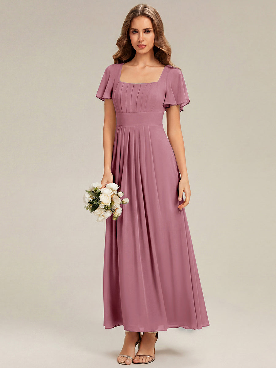 Ruched Chiffon Ruffle Sleeve Bridesmaid Dress #color_Purple Orchid