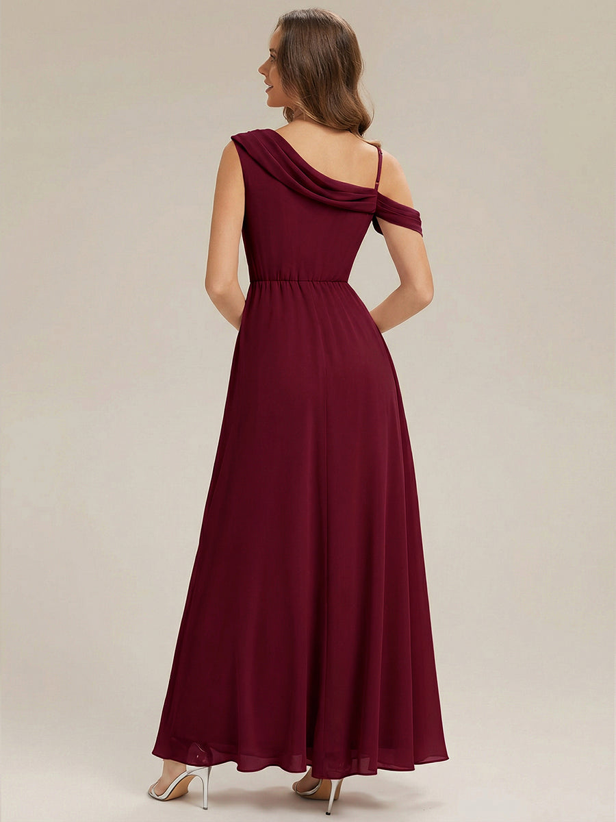 Side Slit Chiffon Sleeveless Bridesmaid Dress #color_Burgundy