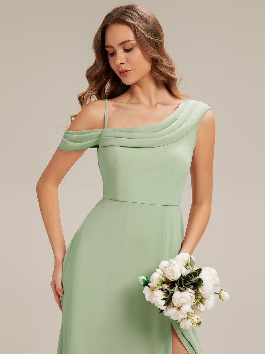 Side Slit Chiffon Sleeveless Bridesmaid Dress #color_Mint Green