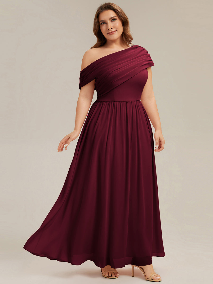 Plus Size Gathered Chiffon Bridesmaid Dress #color_Burgundy