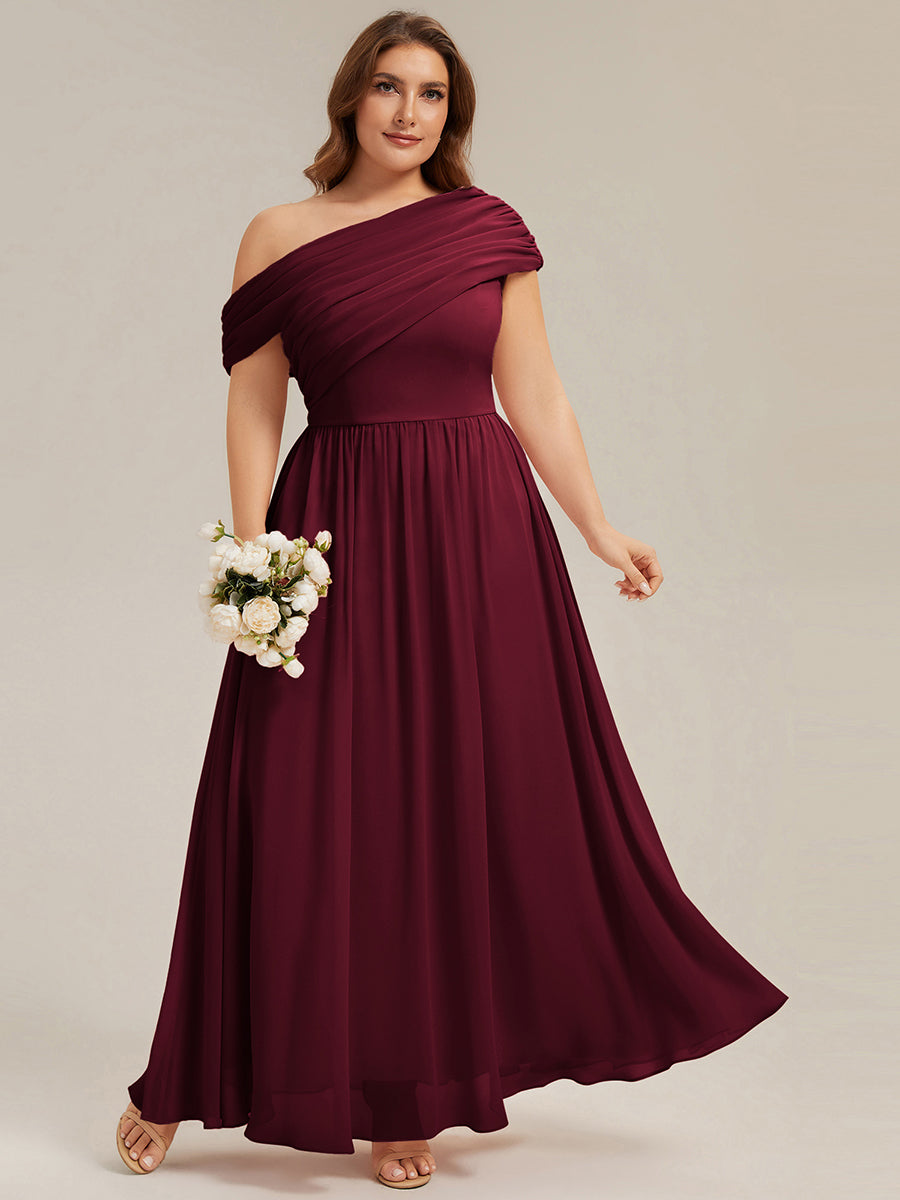 Gathered Chiffon Off the Shoulder Bridesmaid Dress #color_Burgundy