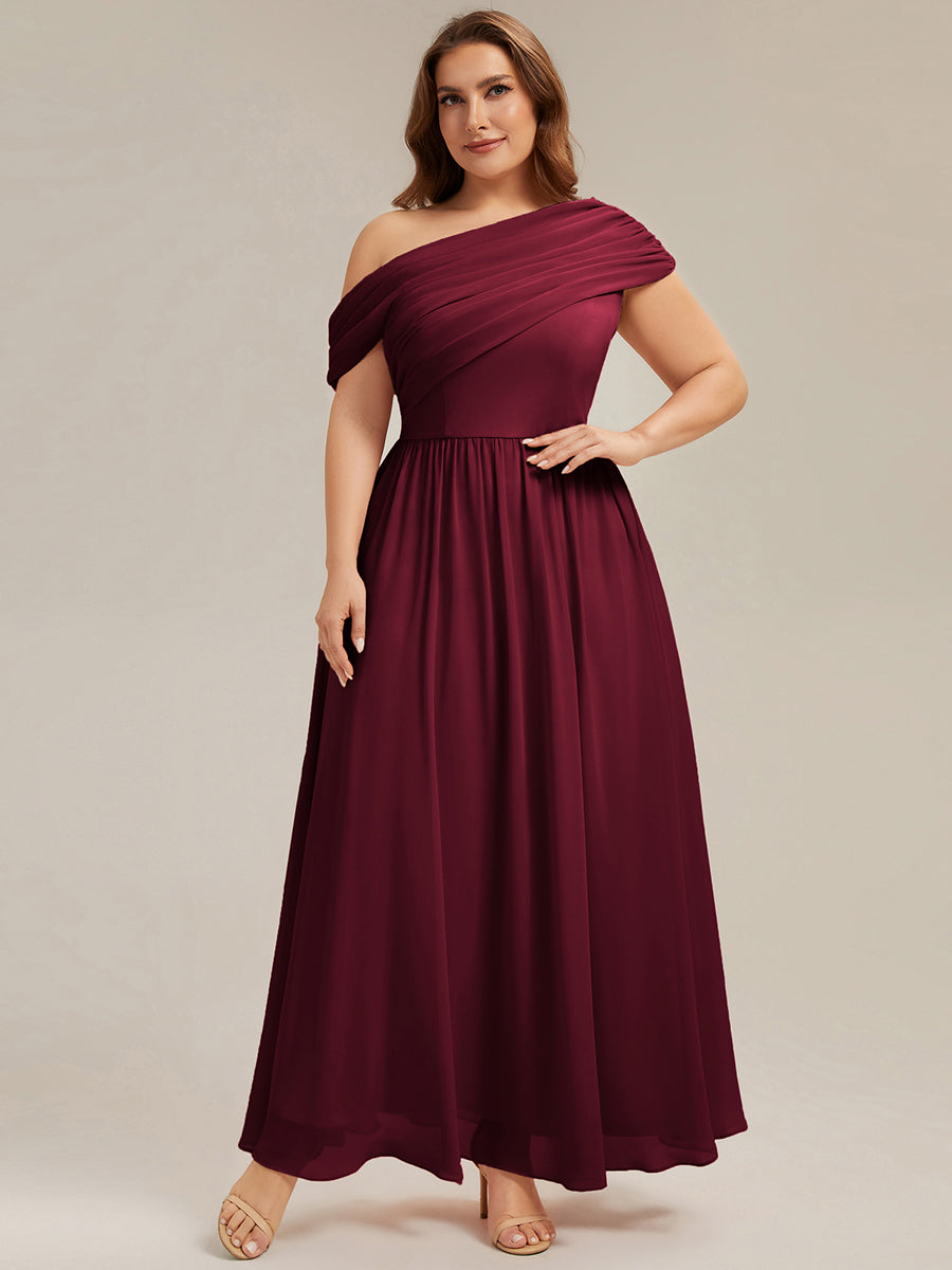 Plus Size Gathered Chiffon Bridesmaid Dress #color_Burgundy