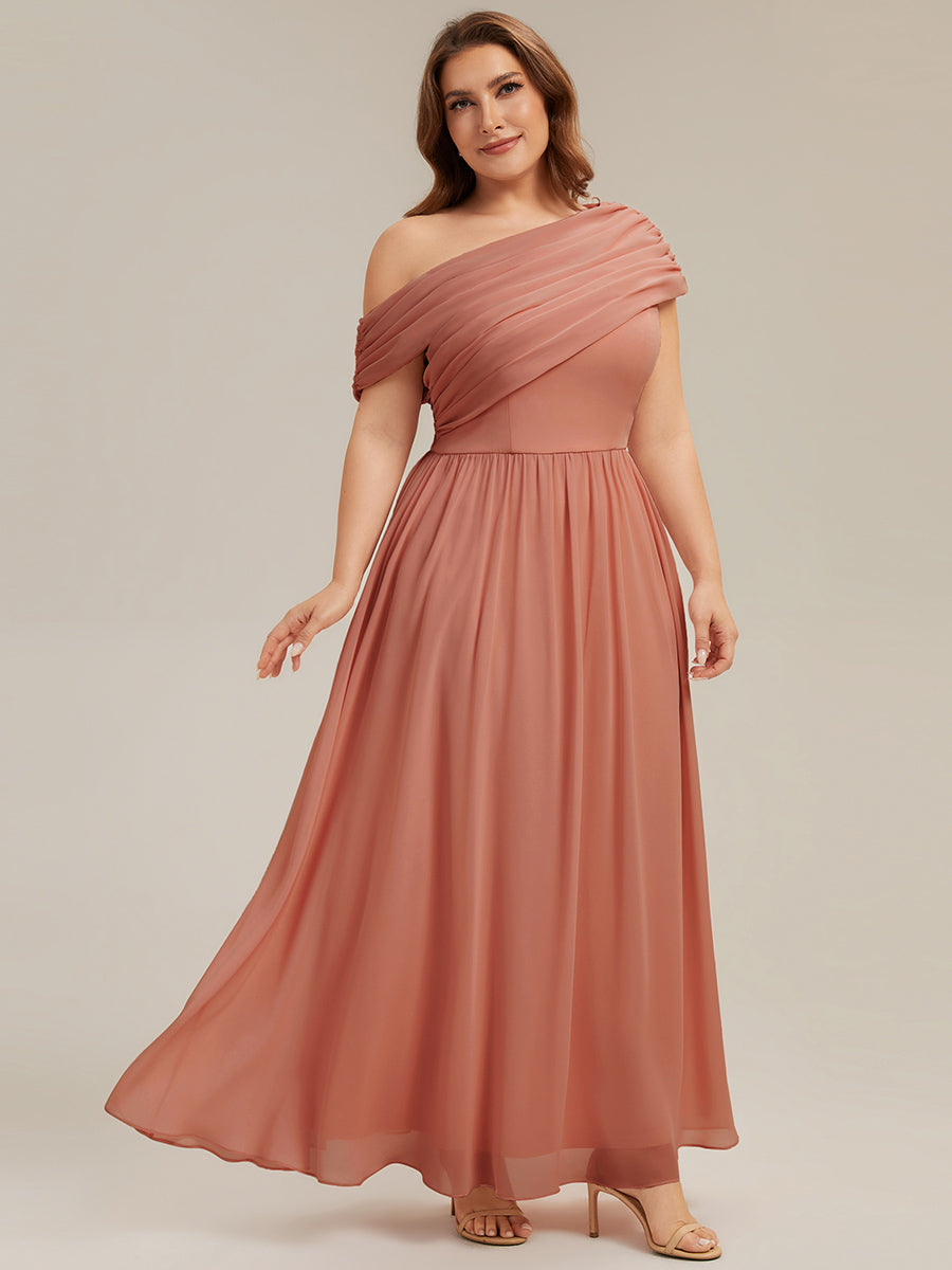 Gathered Chiffon Off the Shoulder Bridesmaid Dress #color_Coral Pink