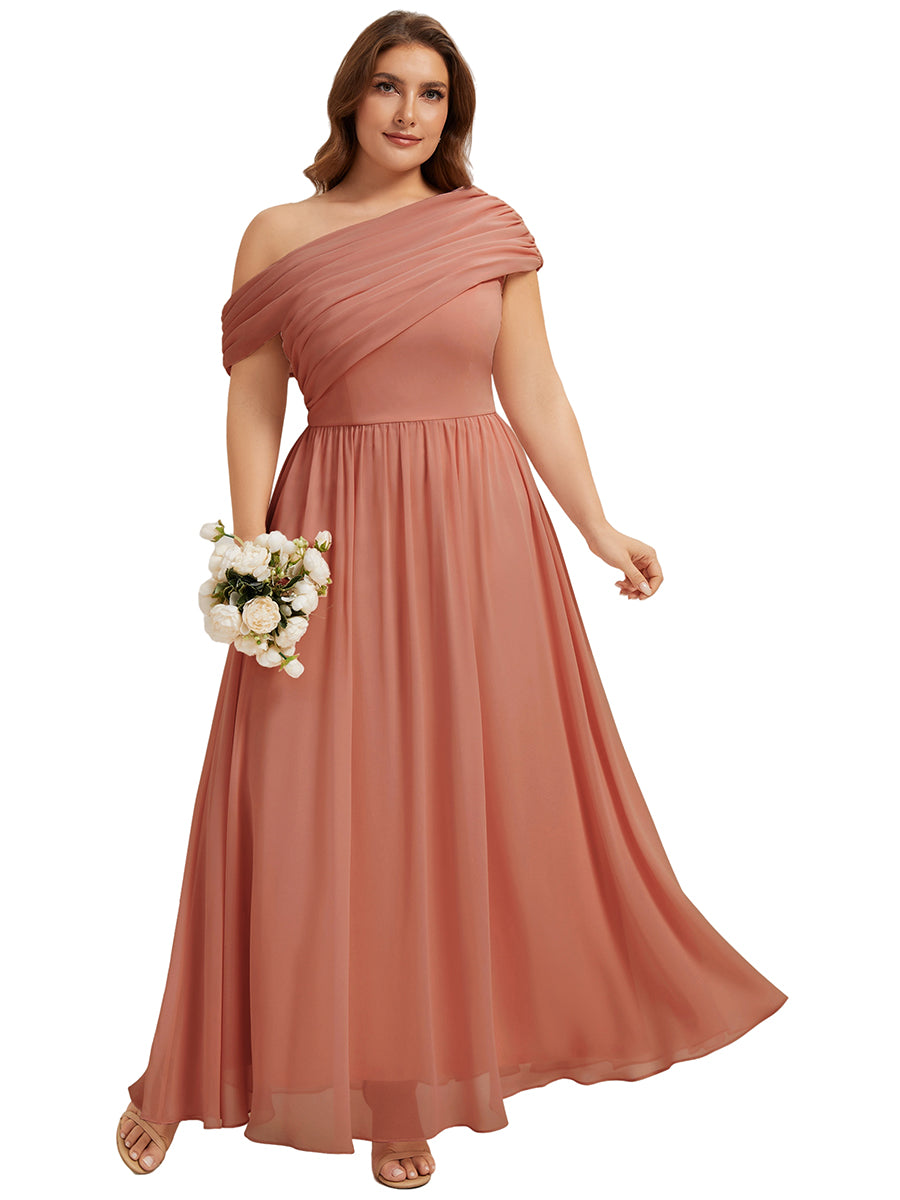 Plus Size Gathered Chiffon Bridesmaid Dress #color_Coral Pink