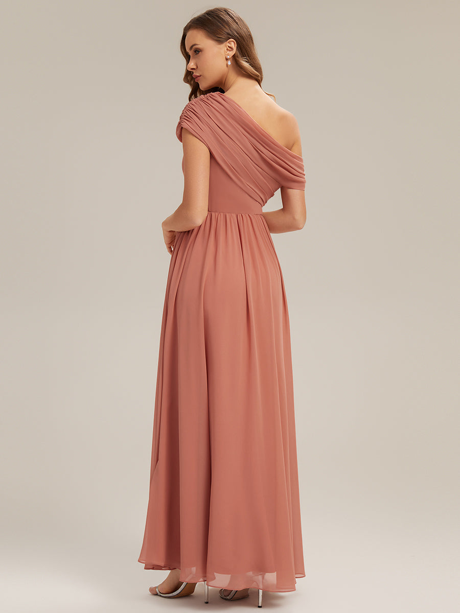 Gathered Chiffon Off the Shoulder Bridesmaid Dress #color_Coral Pink