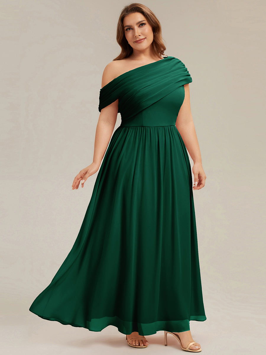Plus Size Gathered Chiffon Bridesmaid Dress #color_Dark Green