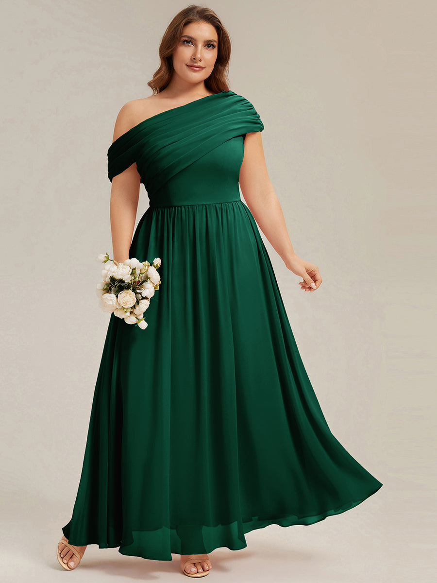 Gathered Chiffon Off the Shoulder Bridesmaid Dress #color_Dark Green