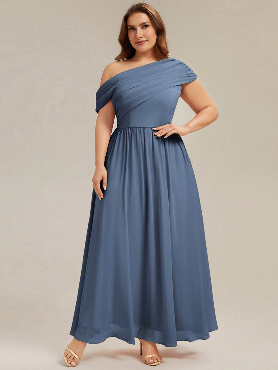 Gathered Chiffon Off the Shoulder Bridesmaid Dress #color_Dusty Blue