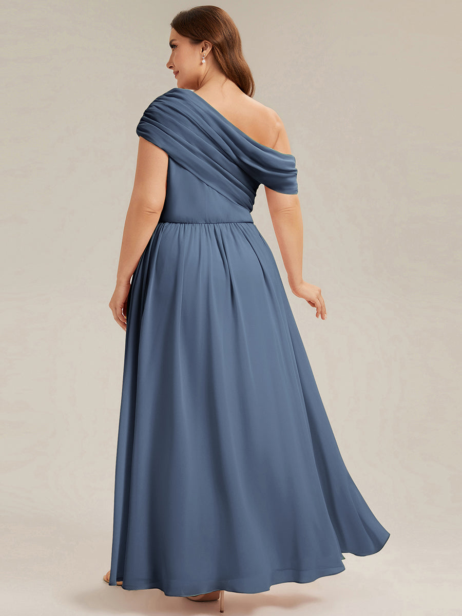 Gathered Chiffon Off the Shoulder Bridesmaid Dress #color_Dusty Blue